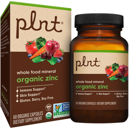 plnt Whole Food Mineral Organic Zinc bottle and box front