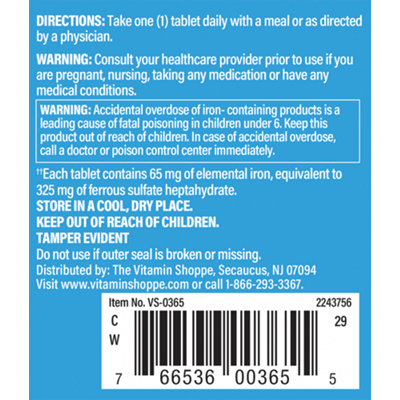 High Potency Iron – 65 MG – Equivalent to 325 MG Ferrous Sulfate