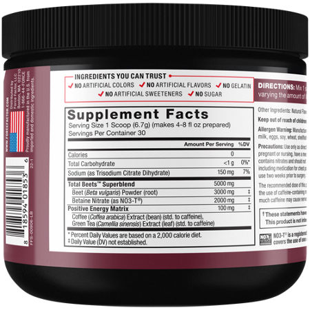 Supplement Facts for Force Factor Total Beets Energy