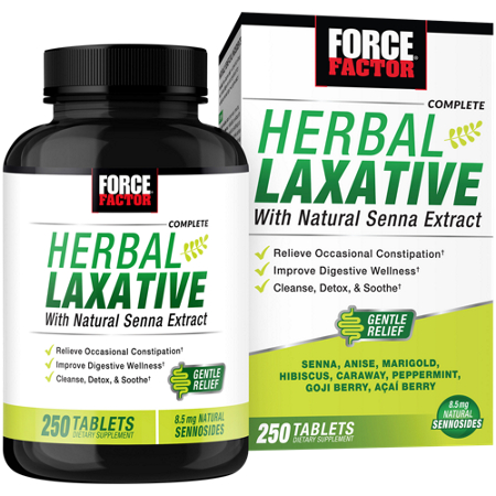 Force Factor Herbal Laxative Tablets box and bottle front