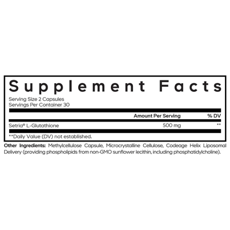 Supplement Facts label for Codeage Liposomal Glutathione 500 MG