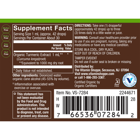 Supplement Facts label for plnt Organic Liquid Turmeric Full Spectrum