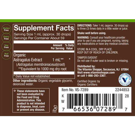 Supplement Facts for plnt Organic Liquid Astragalus