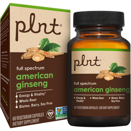 plnt American Ginseng Full Spectrum Vegetarian Capsules box and bottle front