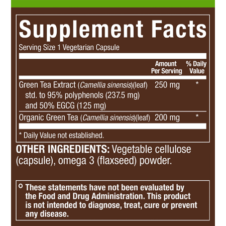 Supplement Facts label for plnt Green Tea Full Spectrum Energy Support