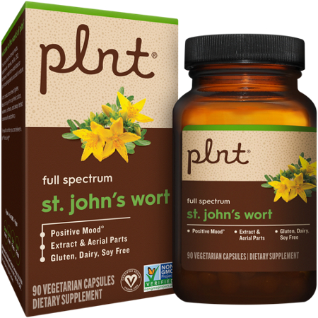 plnt St Johns Wort Full Spectrum Mood Support box and bottle front