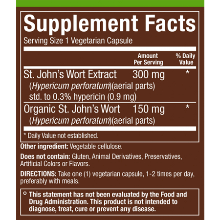 Supplement Facts label for plnt St Johns Wort Full Spectrum Mood Support 300 MG