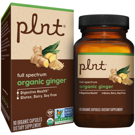 plnt Organic Ginger for Digestive Health Support box and bottle front