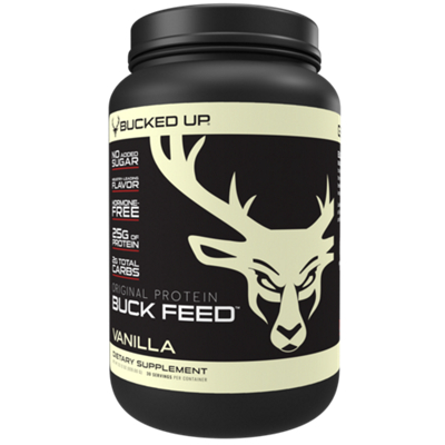 Buck Feed Protein Powder - 25g of Whey Protein & 100mg Deer Antler Velvet Extract - VAnilla (35 Oz. / 30 Servings)