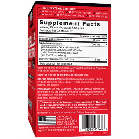 Supplement Facts for Tribulus Terrestris Max Capsules