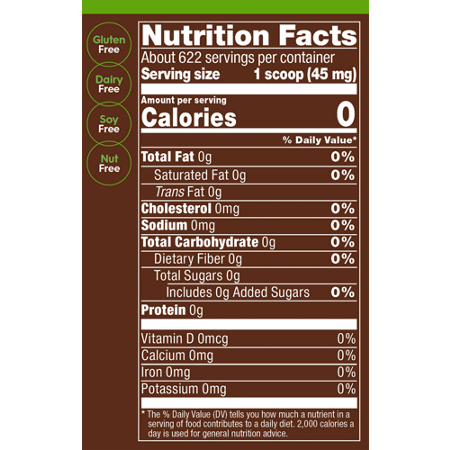 Nutrition Facts label for plnt Organic Stevia Powder