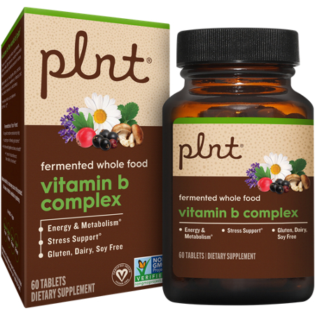 plnt Fermented Whole Food Vitamin B Complex tablets bottle and box front