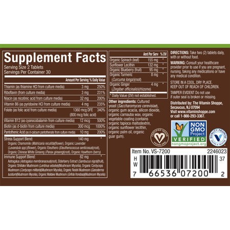 Plnt Vitamin B Complex 60 Tablets Supplement Facts Label