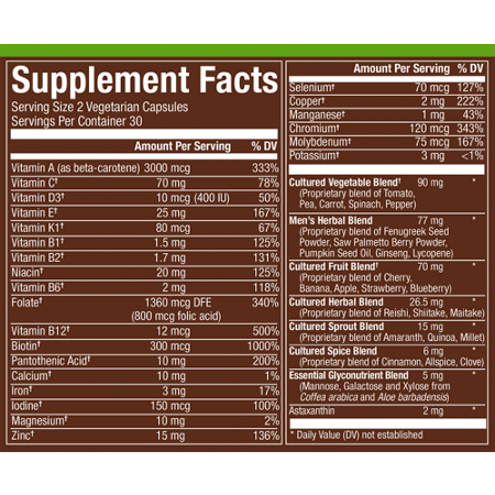 Supplement Facts for Men's 50+ Multivitamin Capsules