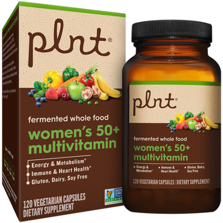 plnt Fermented Whole Food Women's 50+ Multivitamin box and bottle front