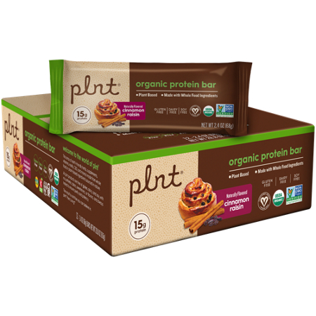 plnt Organic Protein Bar Cinnamon Raisin box front