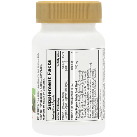 Supplement Facts label for Natures Plus Vitamin D3 & K2