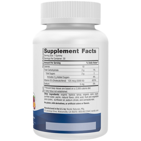Supplement Facts label for Nordic Naturals Vitamin D3 5000 Gummies