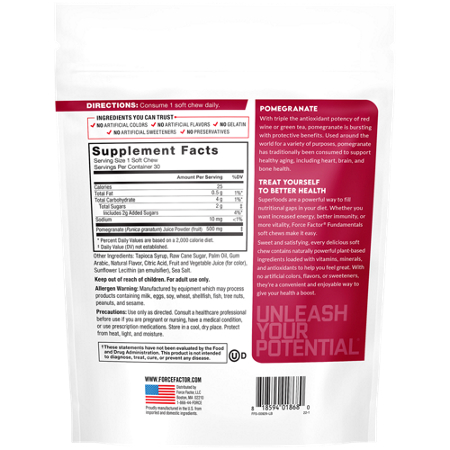 Force Factor Pomegranate Chews label