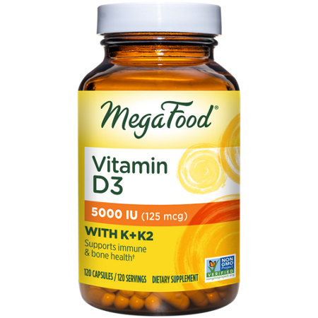MegaFood Vitamin D3 with K2 capsules bottle front