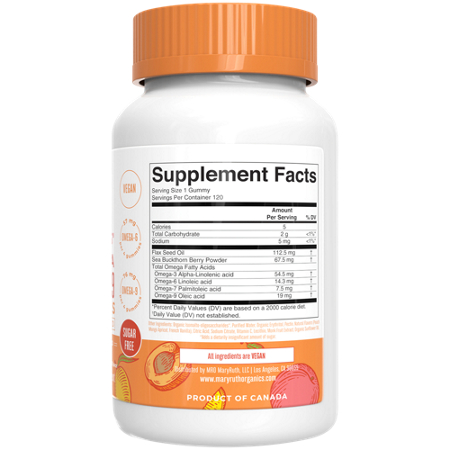 Supplement Facts label for MARYRUTH'S Omega 3 6 7 9 Gummies