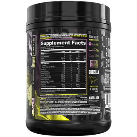 Supplement Facts label for Ryse Godzilla Pre-Workout Blackberry Lemonade