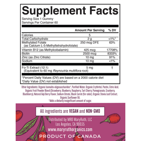 MaryRuth's Biotin Gummies Supplement Facts Label