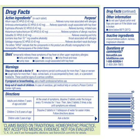 Directions for Boiron AllergyCalm Homeopathic Allergy Relief Tablets