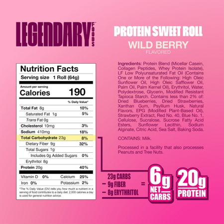 Legendary Foods Protein Sweet Roll Wild Berry label view 3
