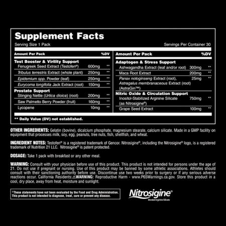 Supplement Facts: Universal Animal TNT+ Test Pack