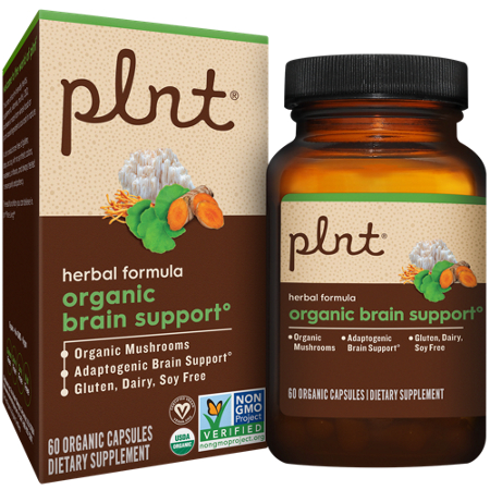 plnt Organic Brain Support capsules box and bottle front