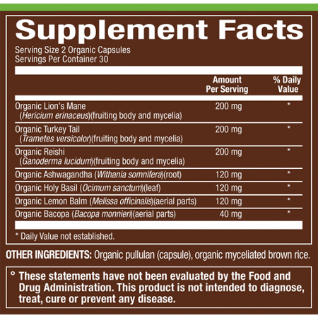 Supplement Facts for plnt Organic Stress Support Herbal Formula