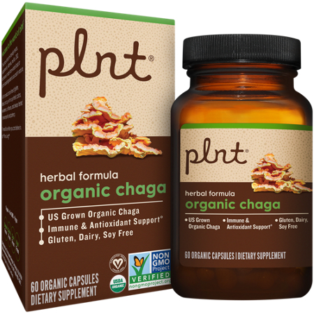 plnt Organic Chaga Mushroom Herbal Formula box and bottle front
