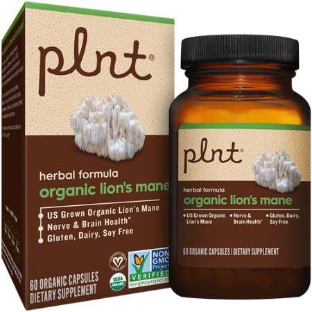 Organic Lions Mane capsules box and bottle front