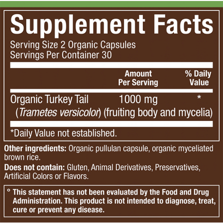 Supplement Facts label for Turkey Tail Herbal Formula