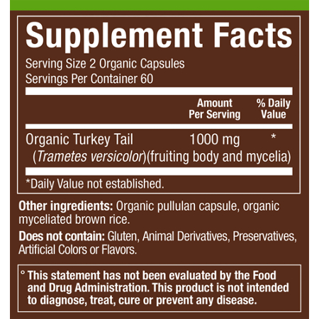 Supplement Facts label for plnt Turkey Tail Capsules
