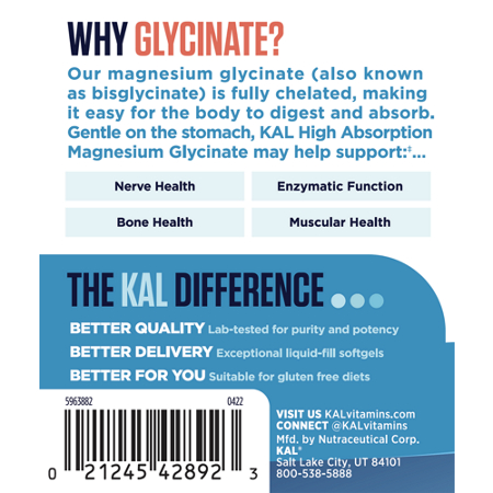 Directions for KAL Magnesium Glycinate ActivGels High Absorption 180 Softgels