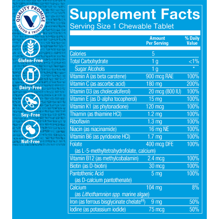 Supplement Facts for Chewable Bariatric Multivitamin