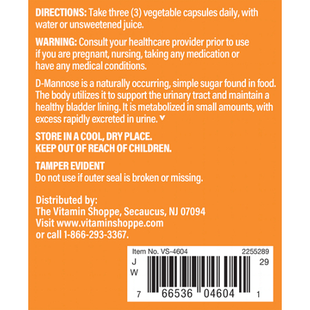 Directions for The Vitamin Shoppe D-Mannose for Urinary Tract Health 1500 MG