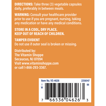 Label for Vitamin Shoppe L-Arginine & Ornithine 2000 MG