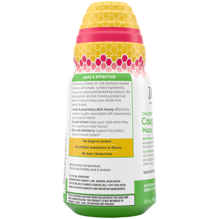 Zarbees Cough Syrup Mucus Children's Daytime Mixed Berry bottle view 4