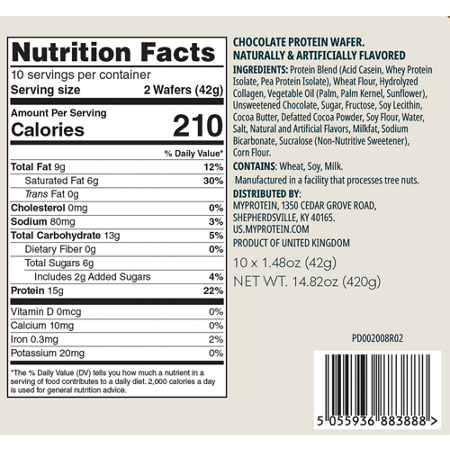 Supplement Facts label for Crispy Wafers Chocolate