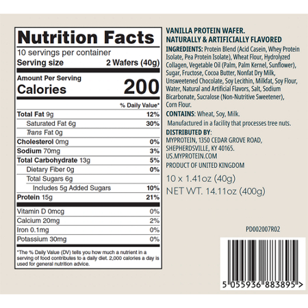 Supplement Facts label for Crispy Wafers Vanilla
