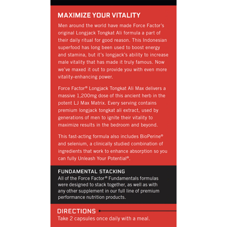 Directions for Force Factor Longjack Tongkat Ali Max Vegetable Capsules