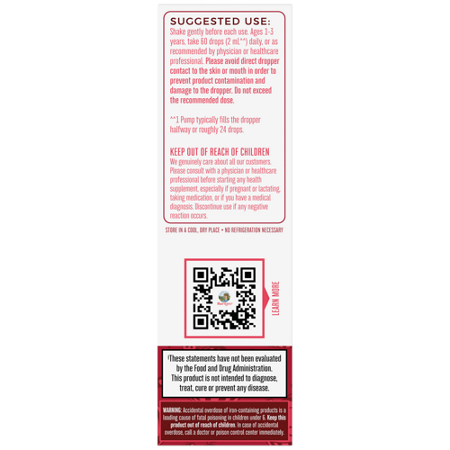 Directions for MARYRUTH'S CoComelon Toddler Multivitamin Liquid Drops with Iron