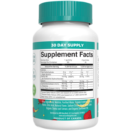 Supplement Facts label for MARYRUTHS Kids Sleep Gummies with Vitamin B6