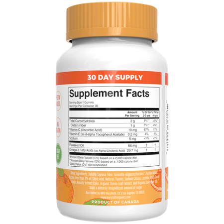 Supplement Facts label for MARYRUTH'S Kids Omega-3 Gummies Orange