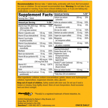 Supplement Facts label for a women's multivitamin