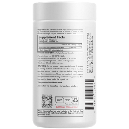 Codeage Grass-Fed Beef Liver capsules bottle back