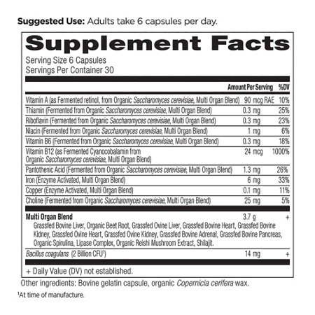 Supplement Facts for Ancient Nutrition Organs Blend